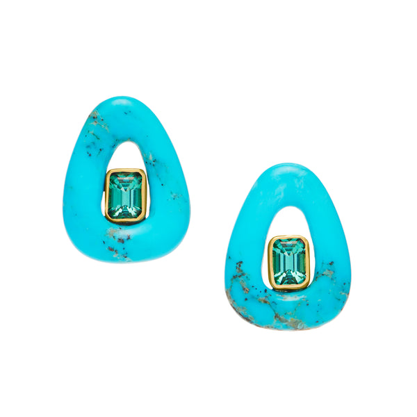 Old Fashioned Lagoon Tourmaline and Turquoise Earrings