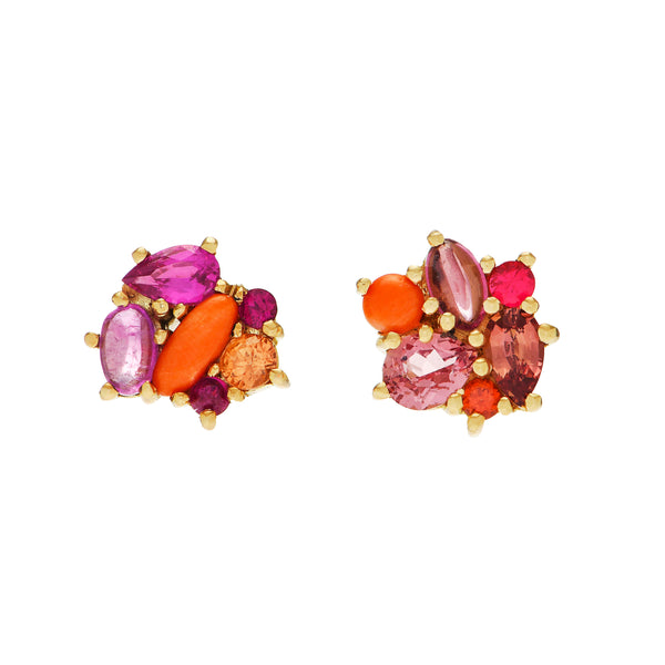 Gogo Coral and Pink Sapphire Stud Earrings