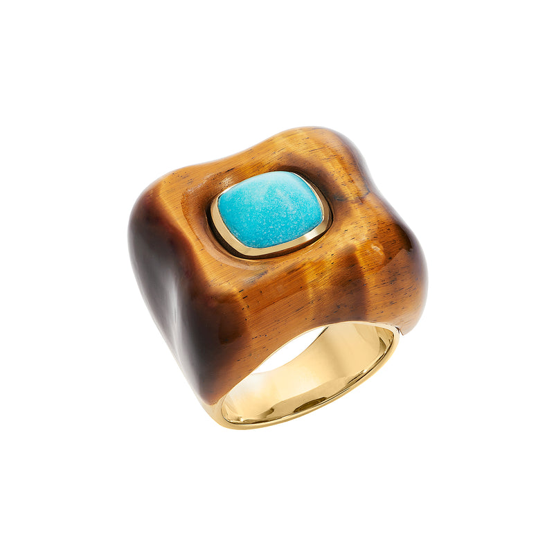 Maxi Draper Turquoise and Tiger's Eye Ring