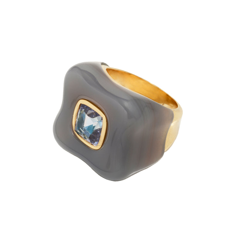 Maxi Draper Blue Spinel and Gray Agate Ring