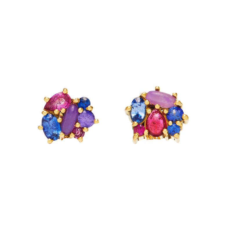 Gogo Purple, Pink, and Blue Stud Earrings with Detachable Lavender Quartz Drops