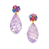 Gogo Purple, Pink, and Blue Stud Earrings with Detachable Lavender Quartz Drops