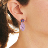 Gogo Purple, Pink, and Blue Stud Earrings with Detachable Lavender Quartz Drops