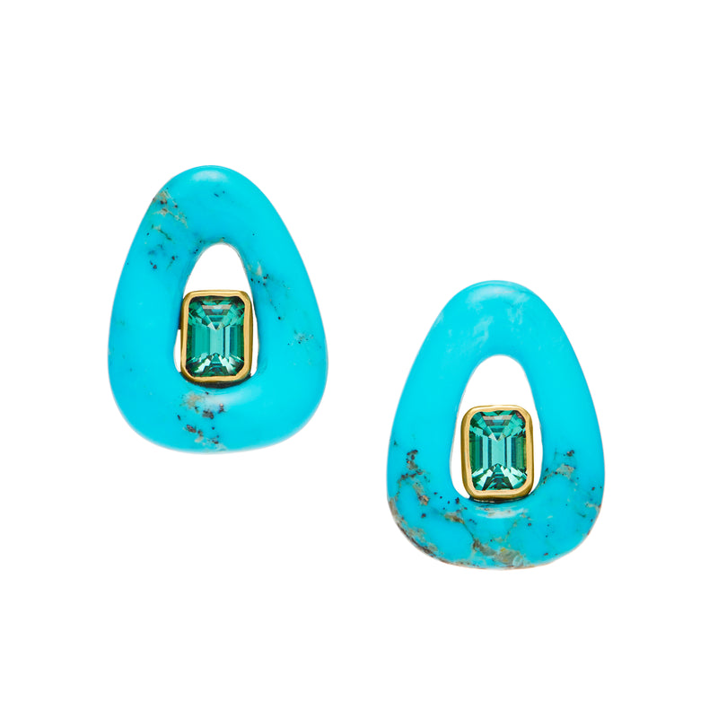 Old Fashioned Lagoon Tourmaline and Turquoise Earrings