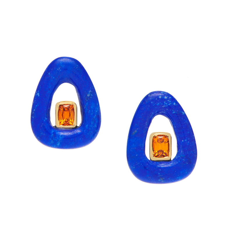 Old Fashioned Mandarin Garnet and Lapis Earrings