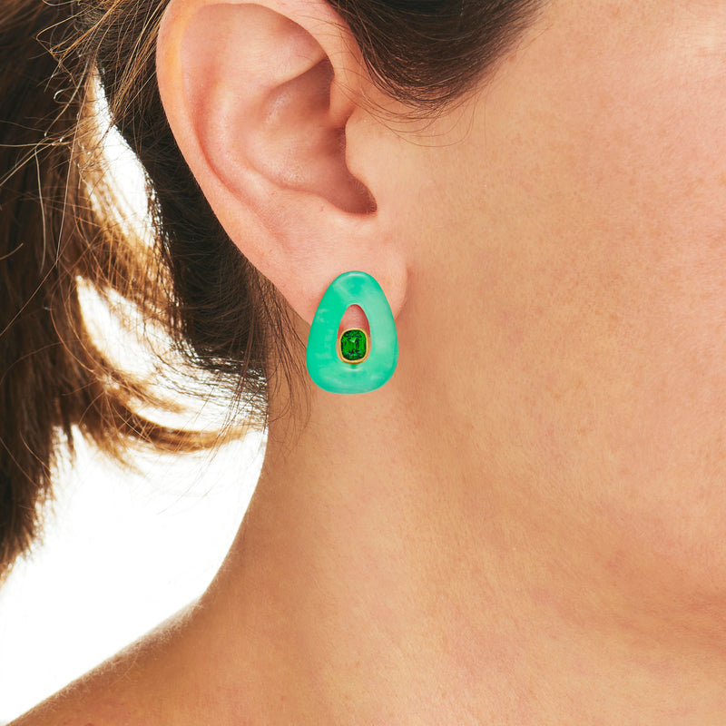 Old Fashioned Tsavorite and Chrysoprase Earrings