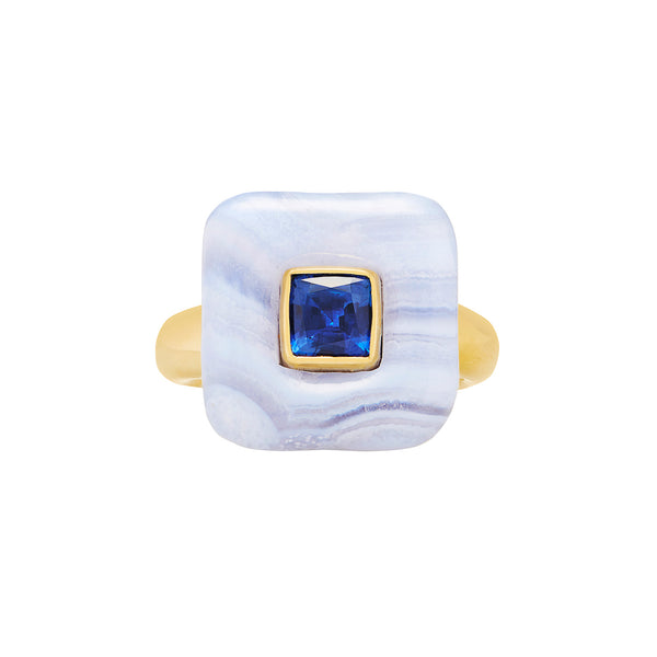 Demi Draper Blue Sapphire & Blue Lace Agate Ring