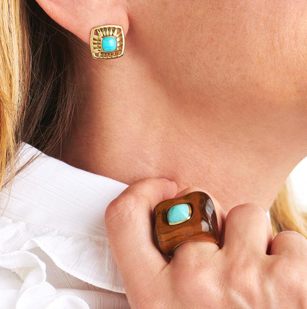 Maxi Draper Turquoise and Tiger's Eye Ring