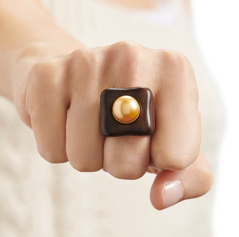 Maxi Draper Golden Pearl and Wood Ring