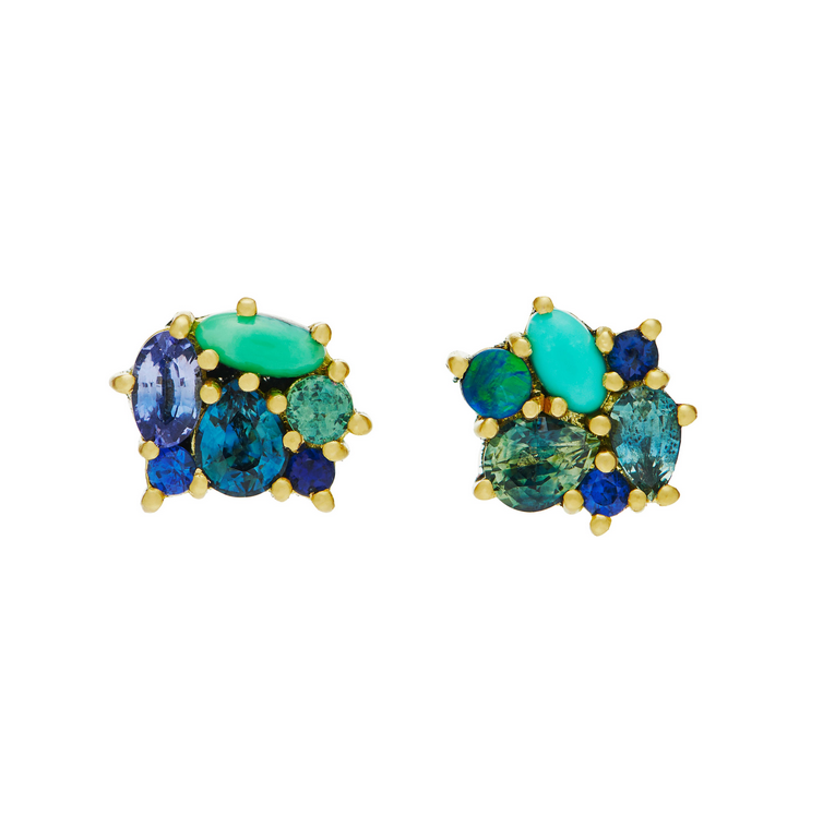 Gogo Turquoise and Blue Sapphire Stud Earrings