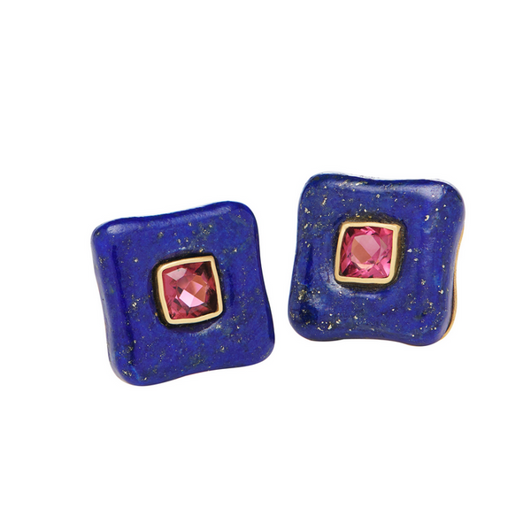 Demi Draper Pink Tourmaline & Lapis Earrings