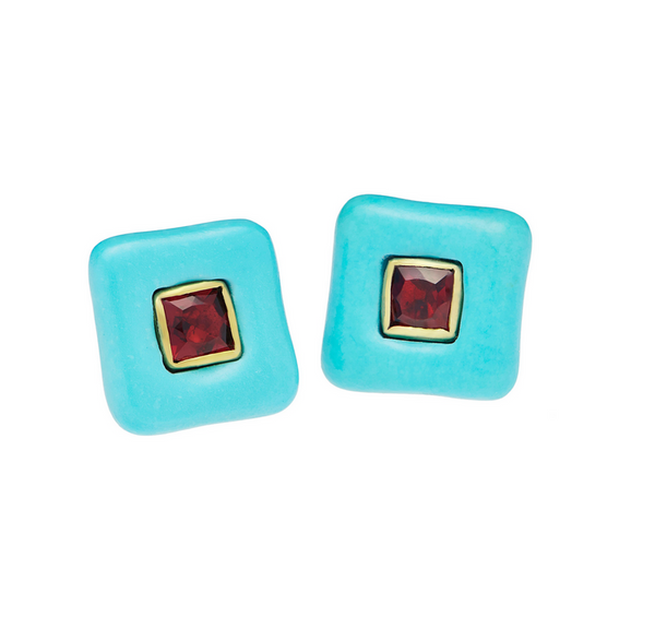 Demi Draper Red Tourmaline & Turquoise Earrings