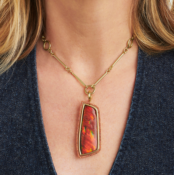 Ammolite Pendant with Orange Sapphires